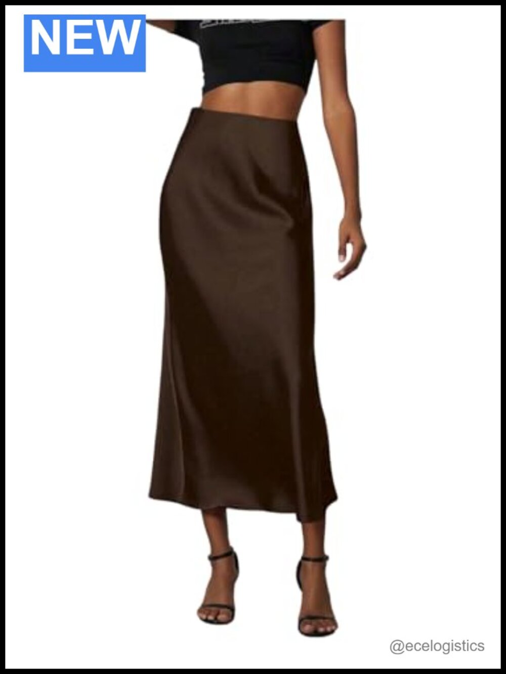 Elegant Satin Midi Skirt High Waisted Flared Business Casual